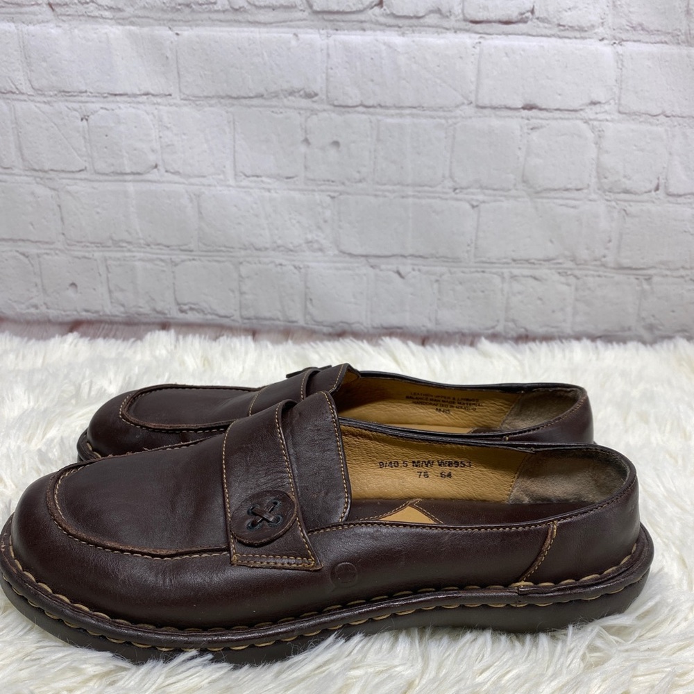 born slide in briwn leather shoes womens size9m